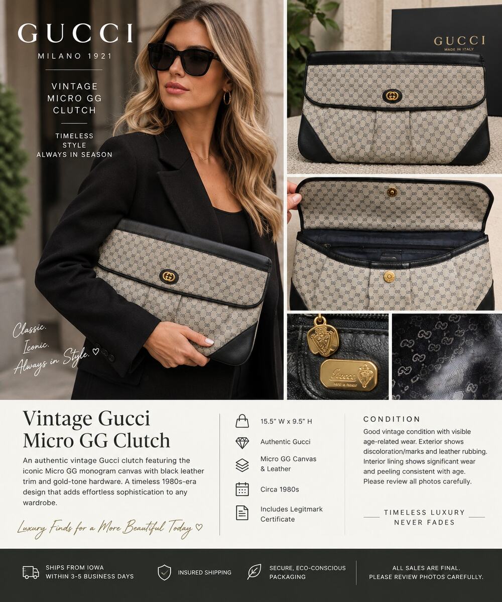 Vintage Gucci Micro GG Canvas Leather Clutch Bag 1980s